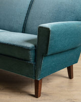 Mid Century Teal Mohair Sofa w/ Rope Trim, Denmark, 1960's - Lone Fox
