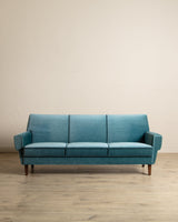 Mid Century Teal Mohair Sofa w/ Rope Trim, Denmark, 1960's - Lone Fox