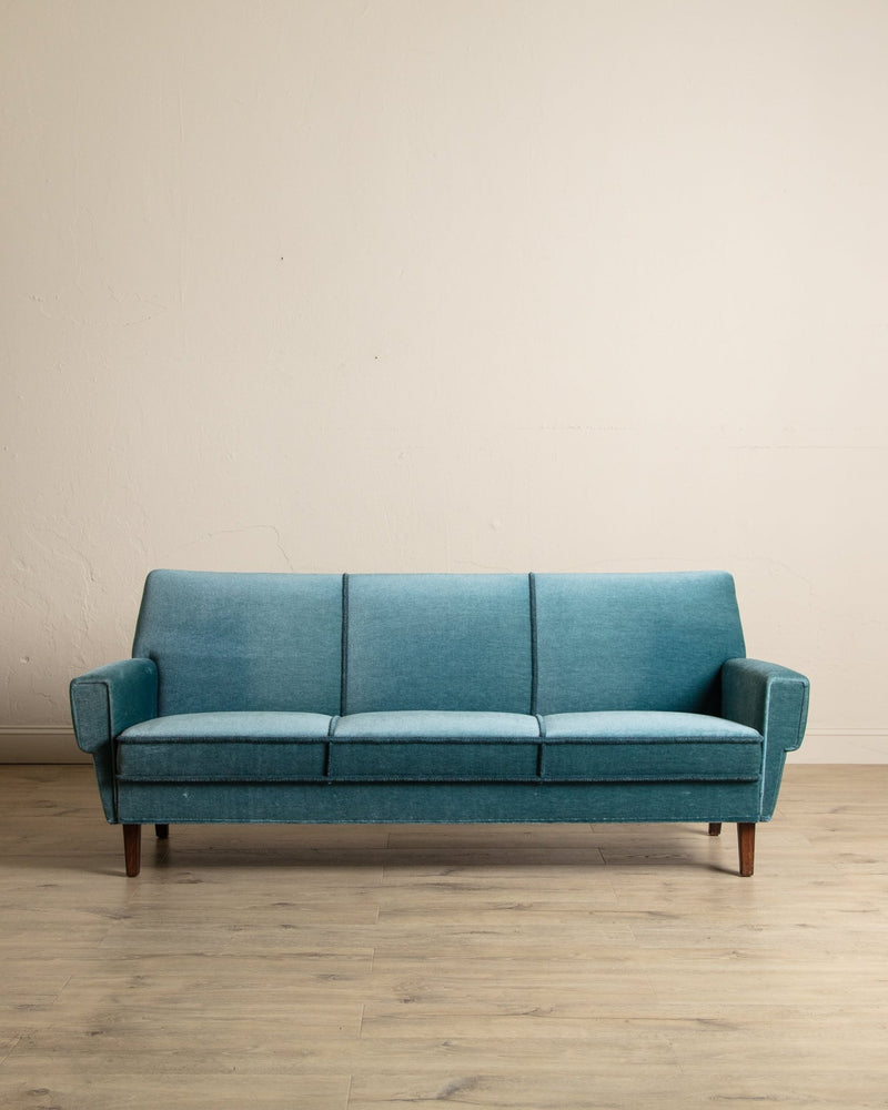 Mid Century Teal Mohair Sofa w/ Rope Trim, Denmark, 1960's - Lone Fox