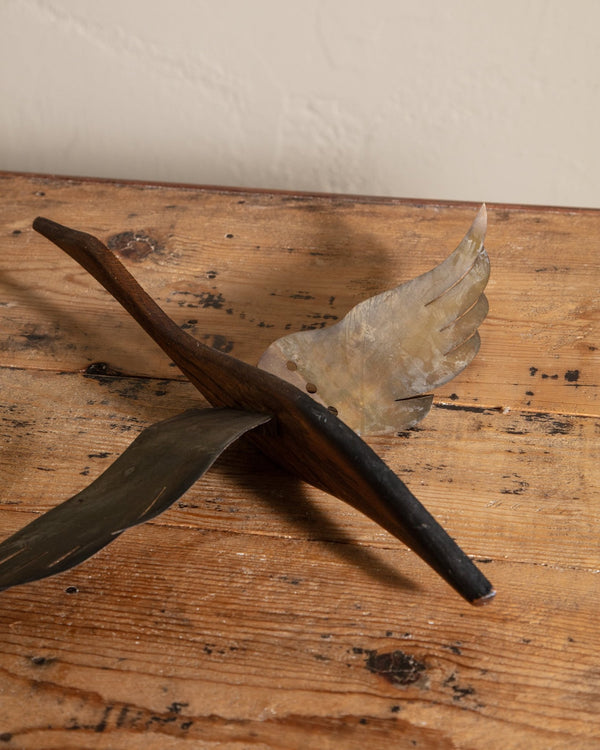 Mid Century Wood & Brass Flying Bird Sculpture - Lone Fox