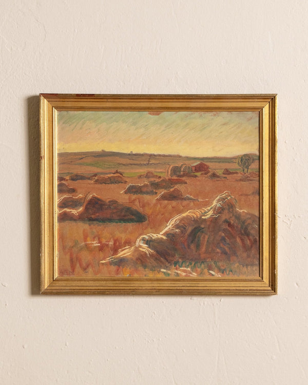 Midcentury Desert Mounds Mixed Media Painting - Lone Fox