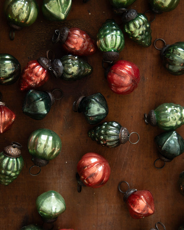 Mini Red + Green Mercury Glass Ornaments (Set of 36) - Lone Fox