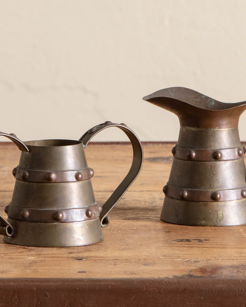 Mission Style Copper + Brass Cream and Sugar Set, Mexico - Lone Fox