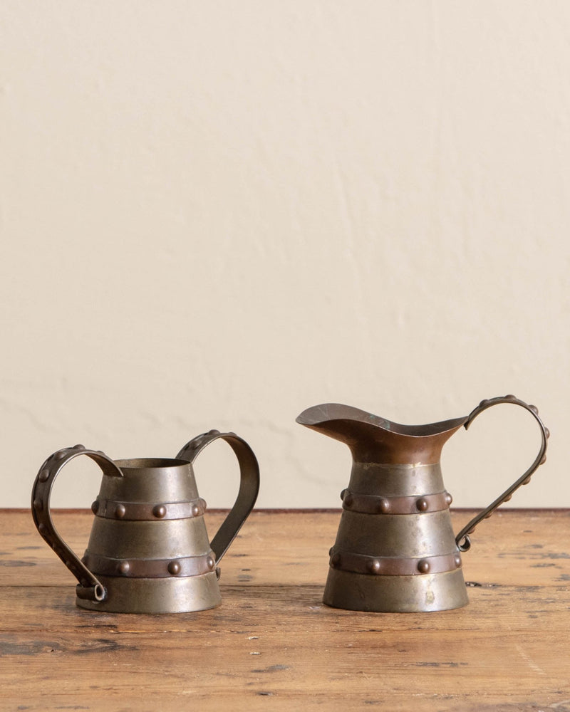 Mission Style Copper + Brass Cream and Sugar Set, Mexico - Lone Fox