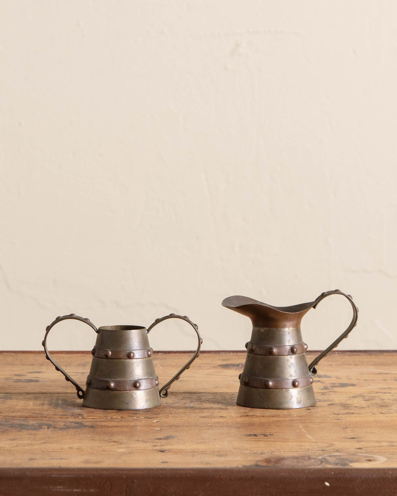 Mission Style Copper + Brass Cream and Sugar Set, Mexico - Lone Fox