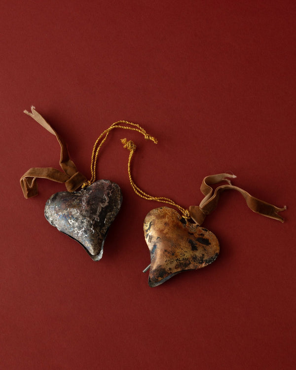 Mixed Metal Heart Shaped Bell Ornaments - Lone Fox