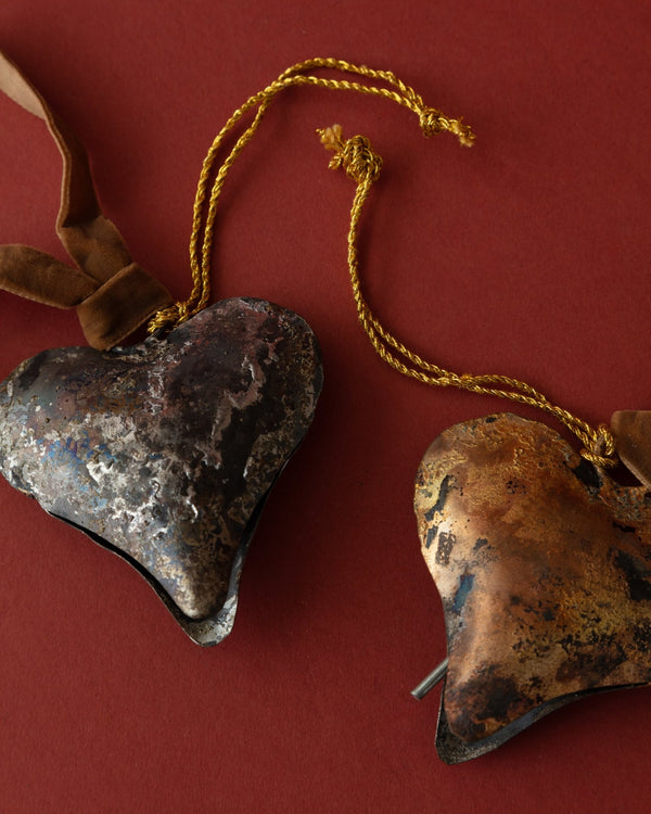 Mixed Metal Heart Shaped Bell Ornaments - Lone Fox