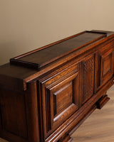Monumental Carved Oak Paneled Sideboard Manner of Charles Dudouyt, France, 1940's - Lone Fox