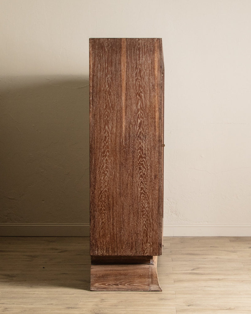 Monumental Cerused Oak Two Door Armoire w/ Mirror, Manner of Jaques Adnet, France, 1940's - Lone Fox