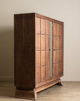 Monumental Cerused Oak Two Door Armoire w/ Mirror, Manner of Jaques Adnet, France, 1940's - Lone Fox