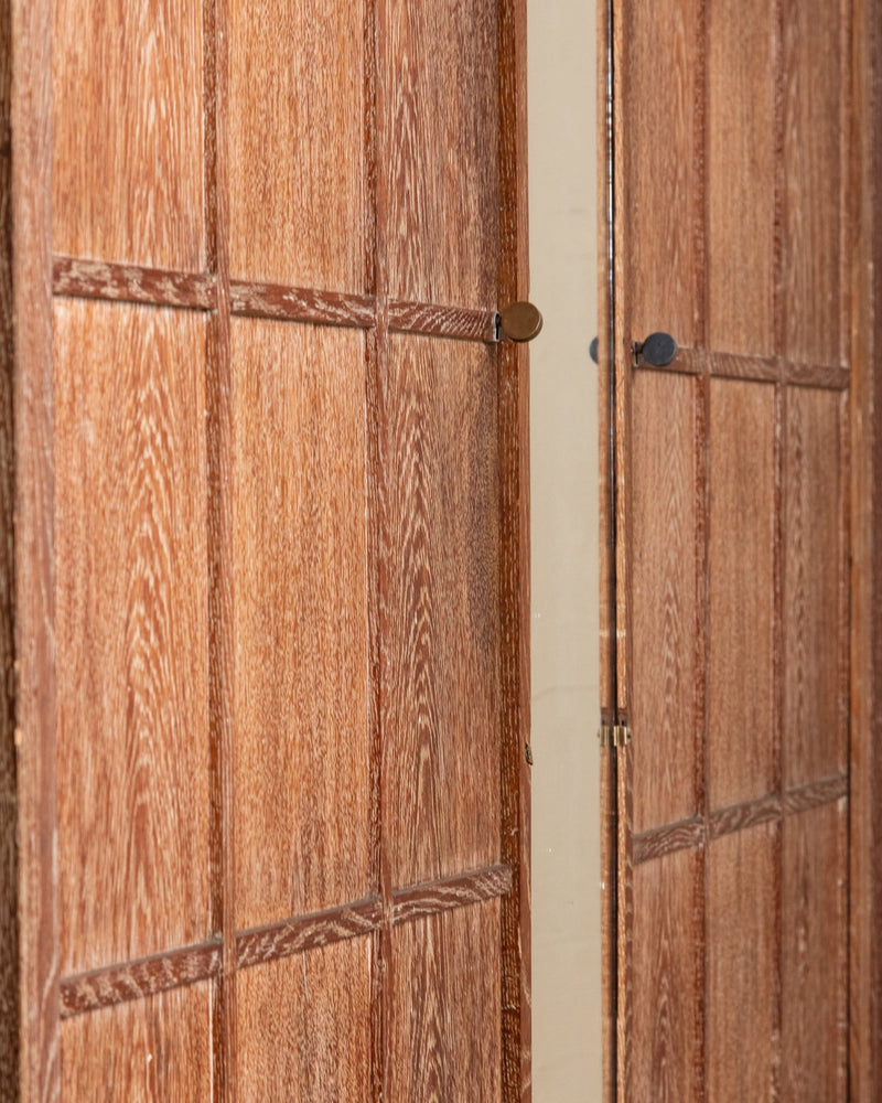 Monumental Cerused Oak Two Door Armoire w/ Mirror, Manner of Jaques Adnet, France, 1940's - Lone Fox