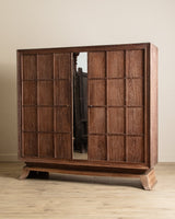 Monumental Cerused Oak Two Door Armoire w/ Mirror, Manner of Jaques Adnet, France, 1940's - Lone Fox