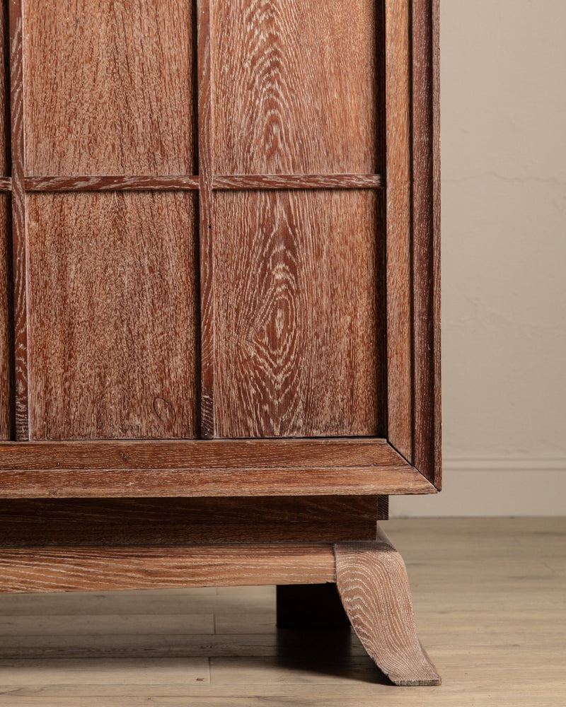 Monumental Cerused Oak Two Door Armoire w/ Mirror, Manner of Jaques Adnet, France, 1940's - Lone Fox