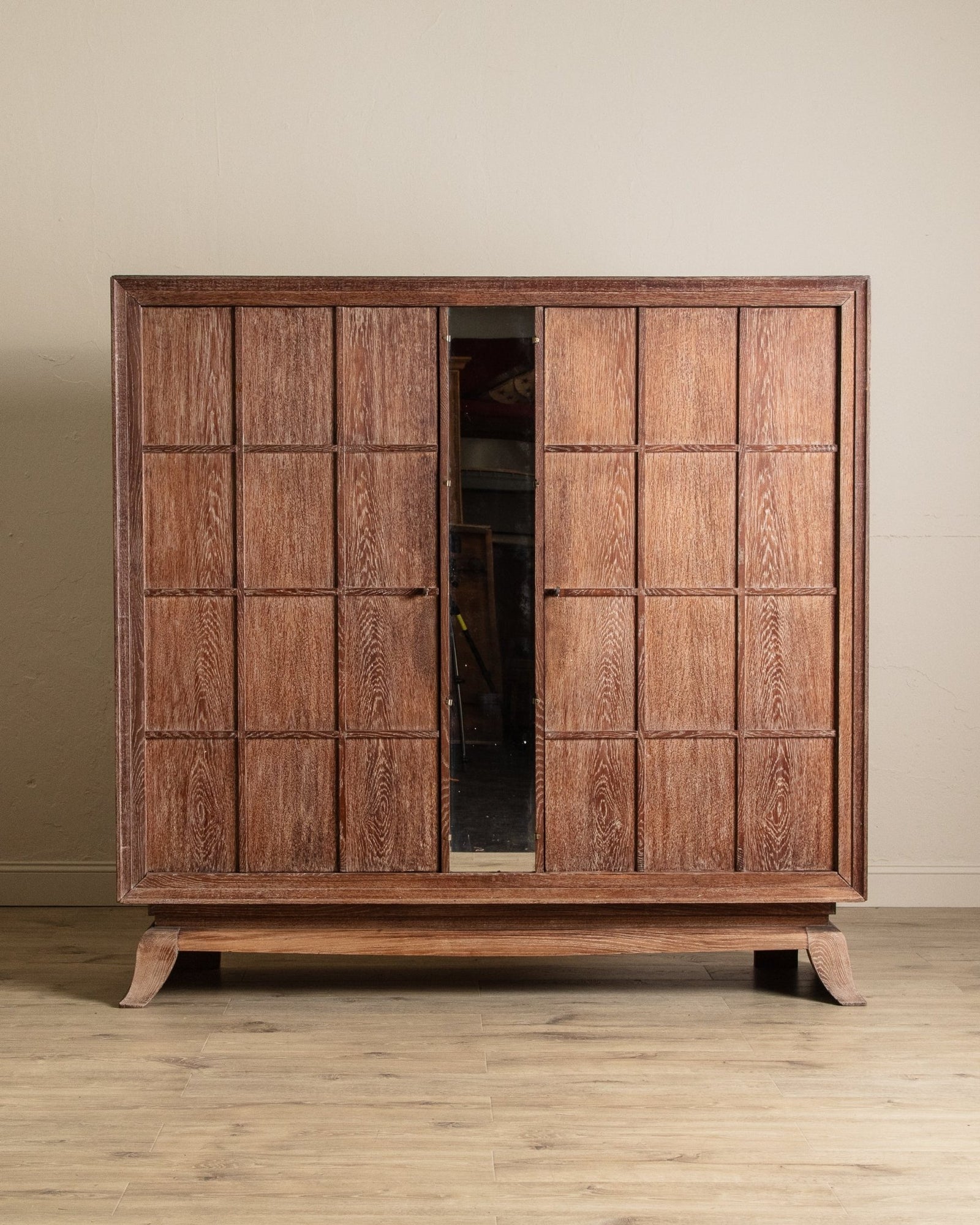 Monumental Cerused Oak Two Door Armoire w/ Mirror, Manner of