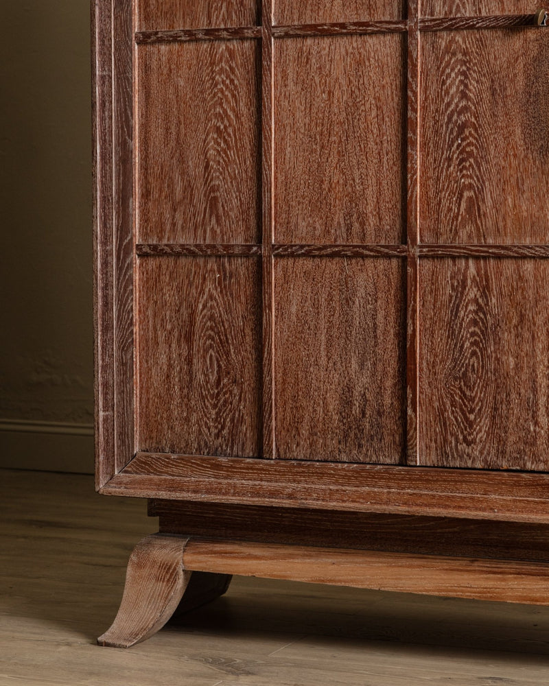 Monumental Cerused Oak Two Door Armoire w/ Mirror, Manner of Jaques Adnet, France, 1940's - Lone Fox