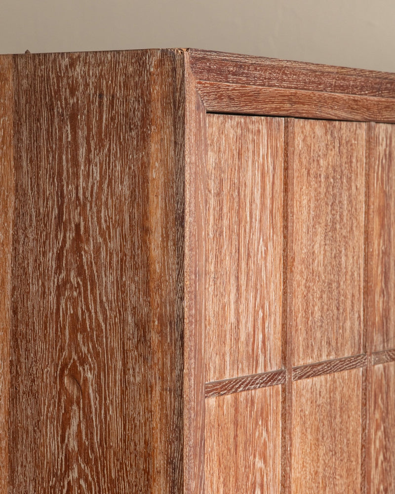 Monumental Cerused Oak Two Door Armoire w/ Mirror, Manner of Jaques Adnet, France, 1940's - Lone Fox