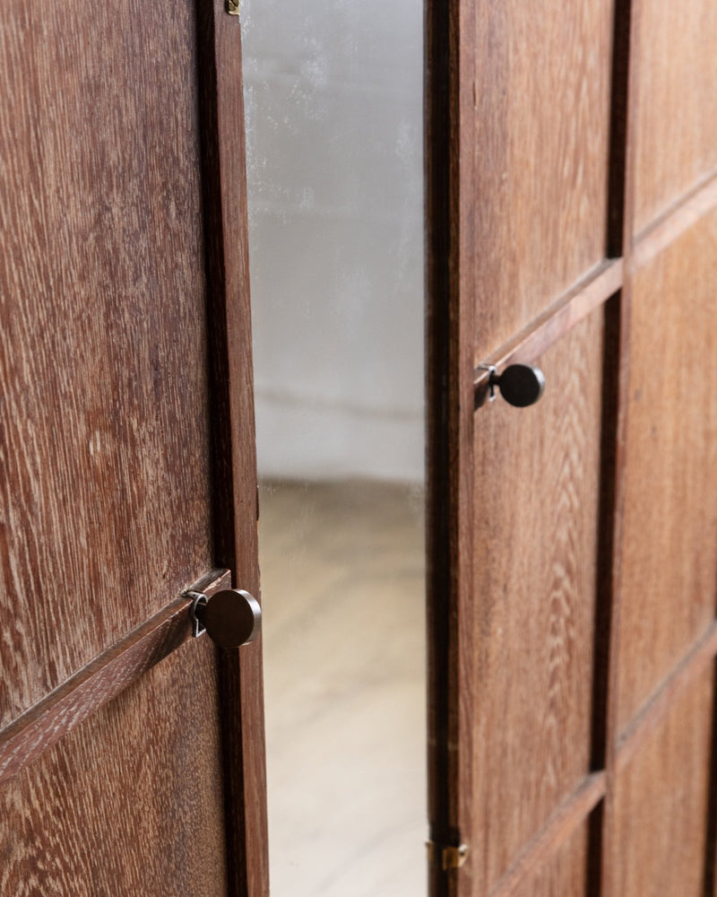 Monumental Cerused Oak Two Door Armoire w/ Mirror, Manner of Jaques Adnet, France, 1940's - Lone Fox