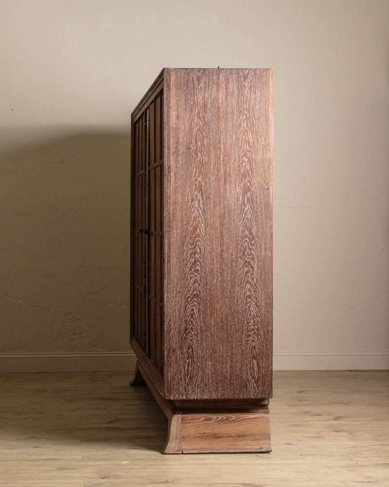 Monumental Cerused Oak Two Door Armoire w/ Mirror, Manner of Jaques Adnet, France, 1940's - Lone Fox
