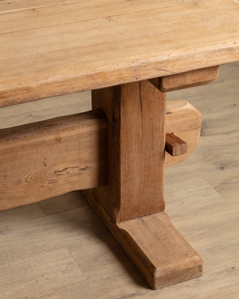 Monumental Raw Oak Brutalist Mortis & Tenon Dining Table, Europe, 1950's - Lone Fox