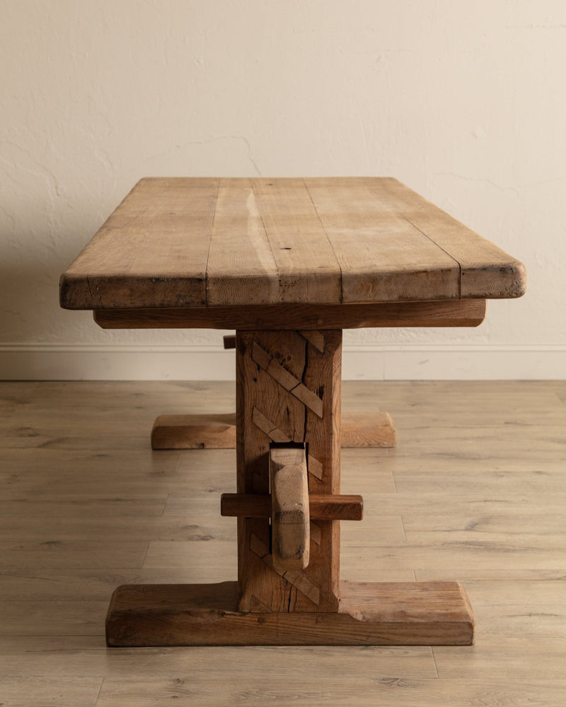 Monumental Raw Oak Brutalist Mortis & Tenon Dining Table, Europe, 1950's - Lone Fox