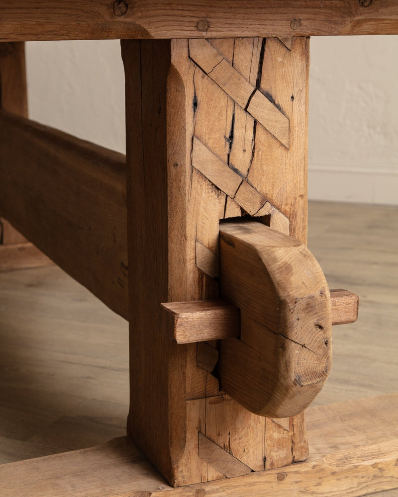 Monumental Raw Oak Brutalist Mortis & Tenon Dining Table, Europe, 1950's - Lone Fox