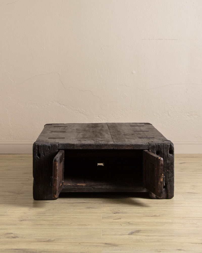 Monumental Reclaimed Wood Storage Coffee Table in Ebony Patina - Lone Fox