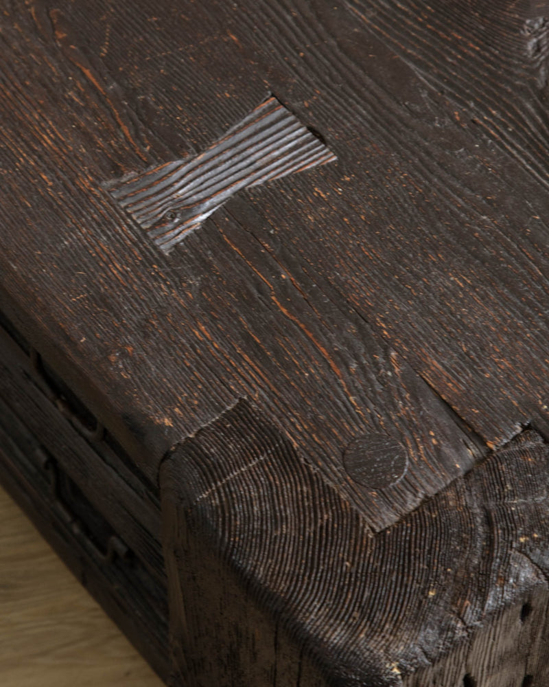 Monumental Reclaimed Wood Storage Coffee Table in Ebony Patina - Lone Fox