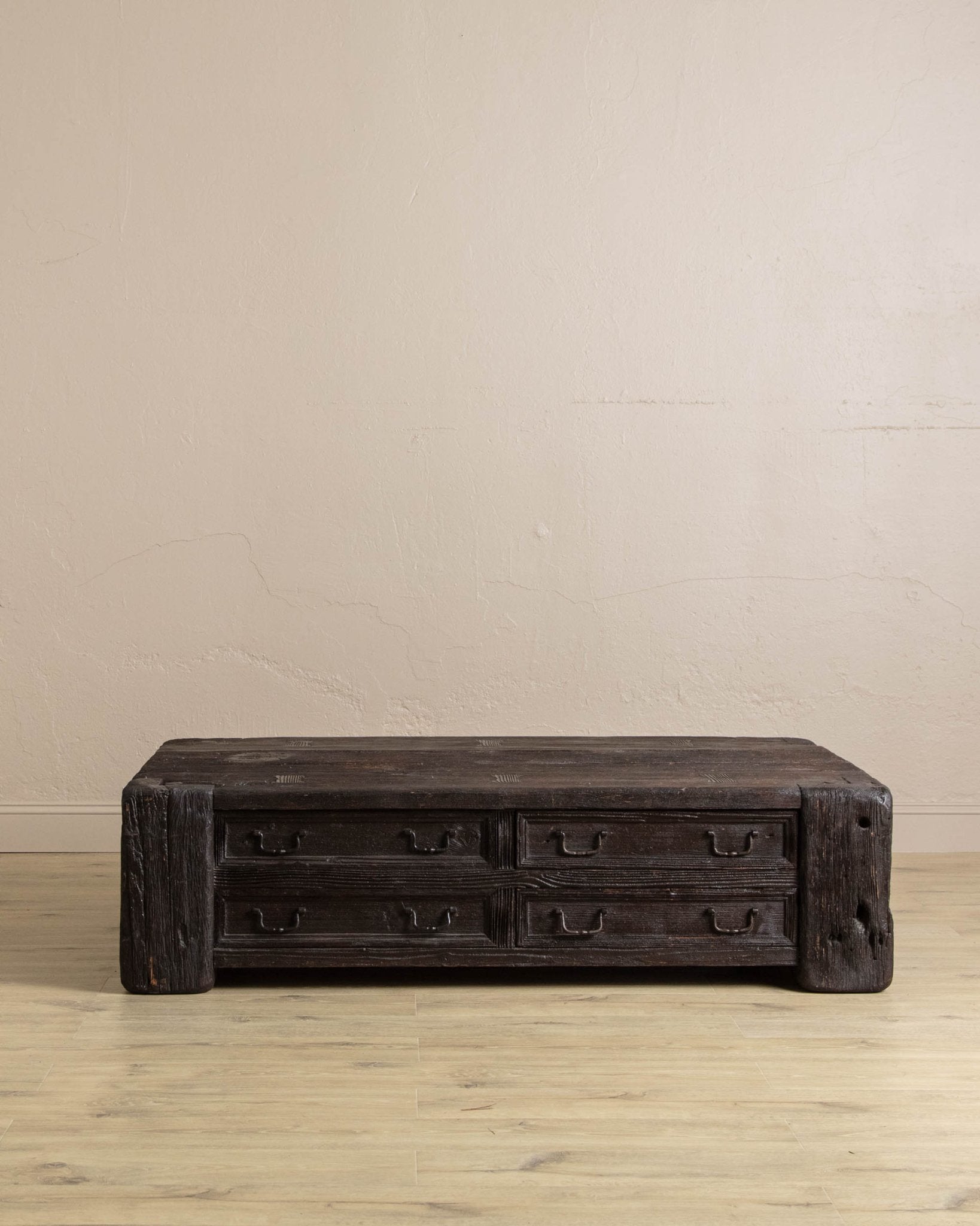 Monumental Reclaimed Wood Storage Coffee Table in Ebony Patina - Lone Fox