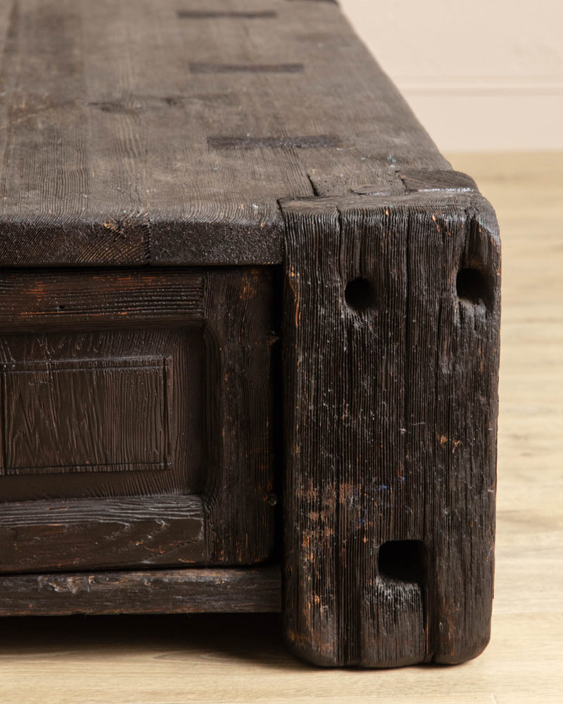 Monumental Reclaimed Wood Storage Coffee Table in Ebony Patina - Lone Fox