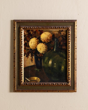 Moody Cigarette & Floral Still Life Oil Painting, 1950's - Lone Fox