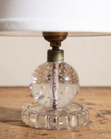Murano Bullicante Petite Round Table Lamp w/ Linen Shade, 1940's - Lone Fox