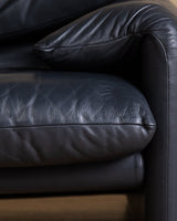 Navy Leather Maralunga Sofa by Vico Magistretti for Cassina, 1970's - Lone Fox