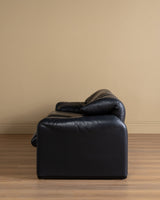 Navy Leather Maralunga Sofa by Vico Magistretti for Cassina, 1970's - Lone Fox