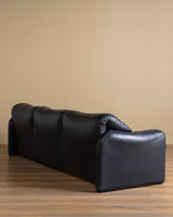 Navy Leather Maralunga Sofa by Vico Magistretti for Cassina, 1970's - Lone Fox