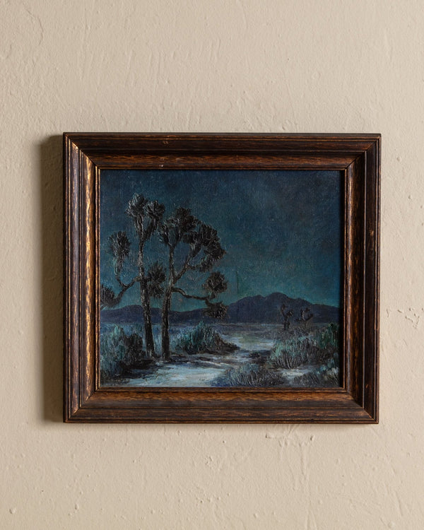 Nocturnal Landscape Oil Painting, California, 1950's - Lone Fox