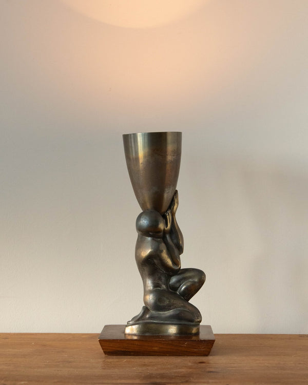 Nude Bronze Male Figure Torchiere Lamp - Lone Fox