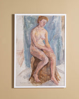 Nude Sitting Woman Portrait Oil Painting by Ernest Albert, Belgium, 1940's - Lone Fox