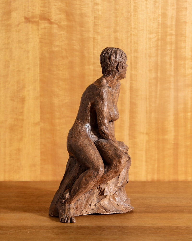 Nude Sitting Woman Studio Pottery Statue, Signed - Lone Fox