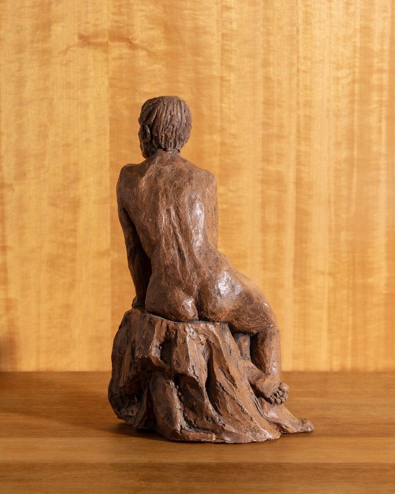 Nude Sitting Woman Studio Pottery Statue, Signed - Lone Fox