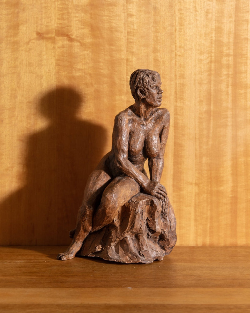 Nude Sitting Woman Studio Pottery Statue, Signed - Lone Fox
