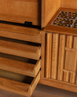 Oak Bar Cabinet w/ Tiled Surface by Guillerme and Chambron, France, 1965 - Lone Fox