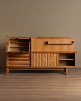 Oak Bar Cabinet w/ Tiled Surface by Guillerme and Chambron, France, 1965 - Lone Fox