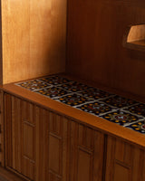 Oak Bar Cabinet w/ Tiled Surface by Guillerme and Chambron, France, 1965 - Lone Fox