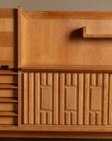 Oak Bar Cabinet w/ Tiled Surface by Guillerme and Chambron, France, 1965 - Lone Fox