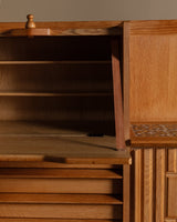 Oak Bar Cabinet w/ Tiled Surface by Guillerme and Chambron, France, 1965 - Lone Fox