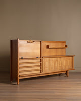 Oak Bar Cabinet w/ Tiled Surface by Guillerme and Chambron, France, 1965 - Lone Fox