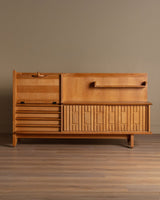 Oak Bar Cabinet w/ Tiled Surface by Guillerme and Chambron, France, 1965 - Lone Fox