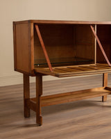 Oak Fall Front Bar Cabinet by Guillerme and Chambron, France, 1970's - Lone Fox