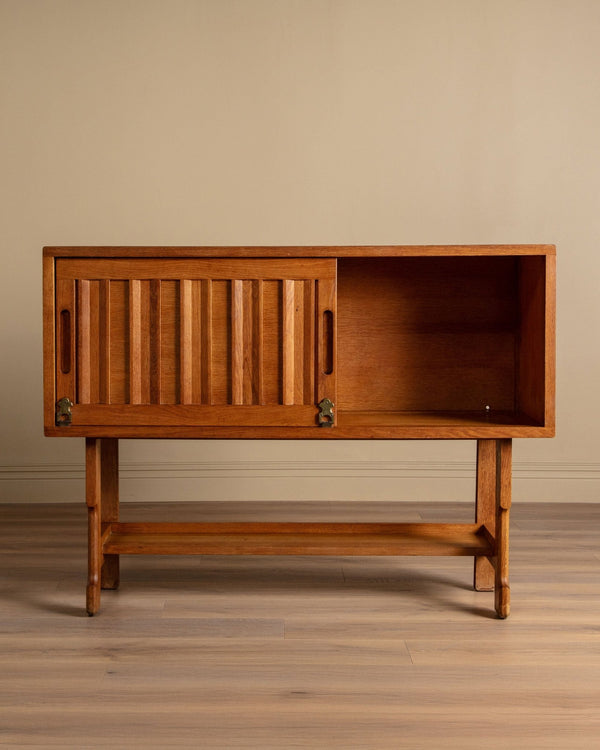 Oak Fall Front Bar Cabinet by Guillerme and Chambron, France, 1970's - Lone Fox
