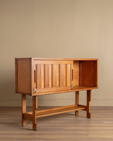 Oak Fall Front Bar Cabinet by Guillerme and Chambron, France, 1970's - Lone Fox